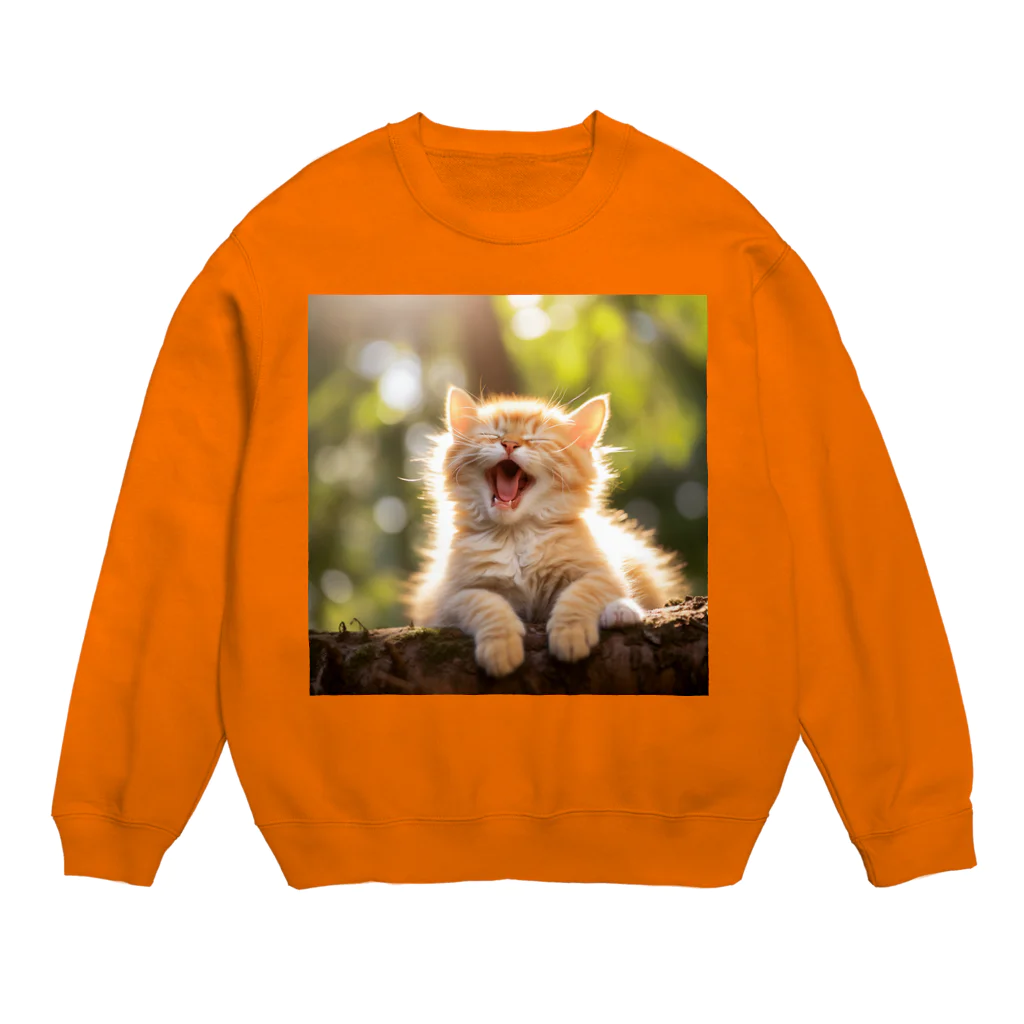 ショップ　猫まみれの子猫のあくび　yawning kitty Crew Neck Sweatshirt