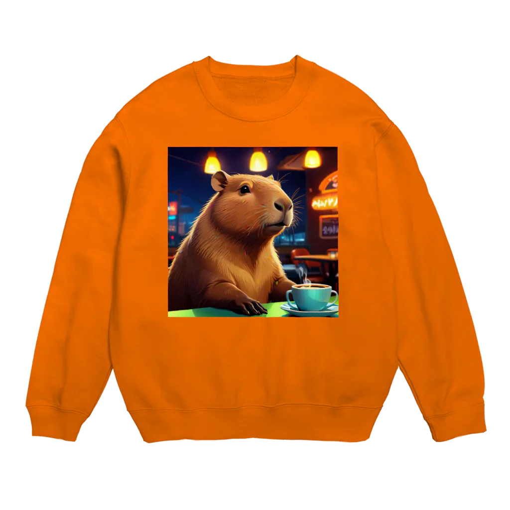 カピパーラ🐻のカフェでくつろぐカピバラ🐻✨ Crew Neck Sweatshirt