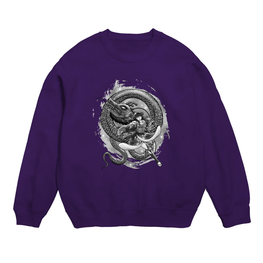 ほしまろずの「しゃれこうべ」龍神と赦羅（モノクロ） Crew Neck Sweatshirt