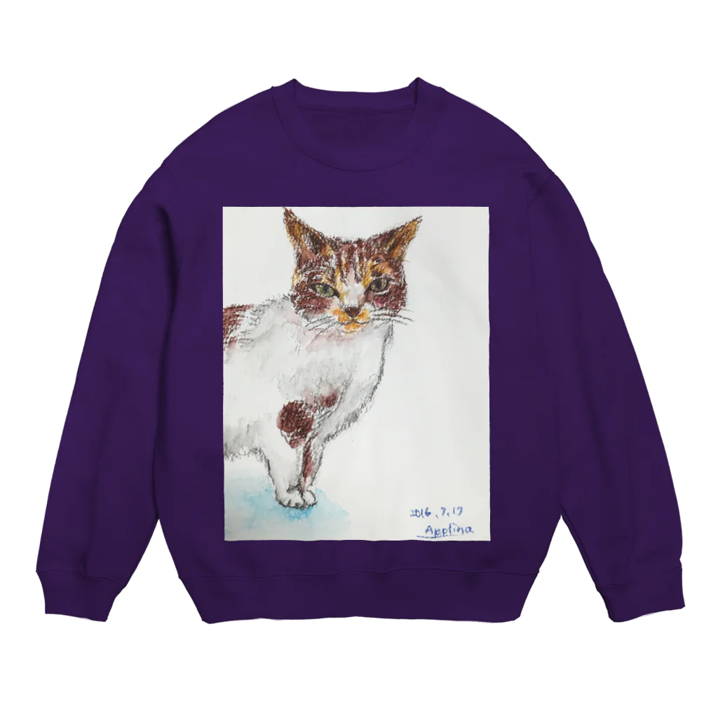 あっぷりーなのもふもふねこさん Crew Neck Sweatshirt