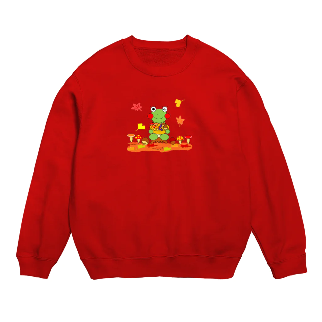 🐸かえるさんと仲間たち🐸の秋のかえるさん Crew Neck Sweatshirt