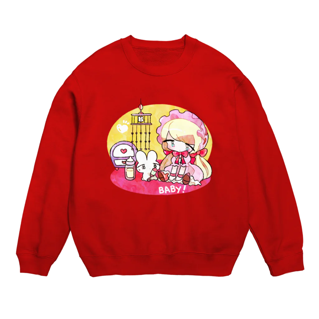 いちご爆弾の子育てうさぎ Crew Neck Sweatshirt