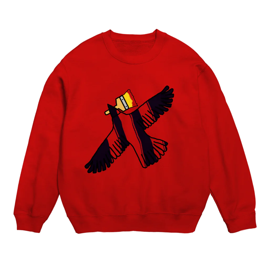 蛇口〆太のお店の塗りカラス飛ぶ Crew Neck Sweatshirt