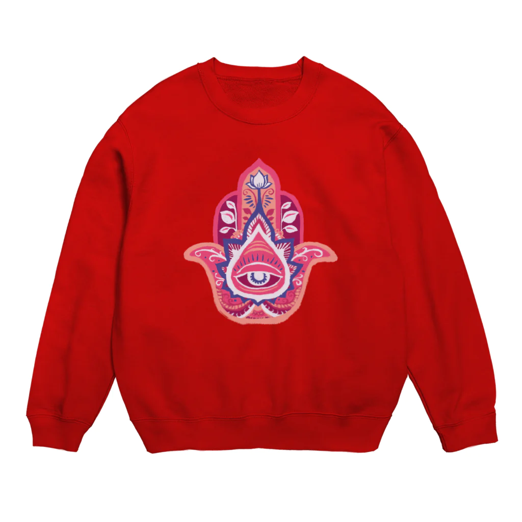 IZANAMI by Akane Yabushitaの誕生石色✋ハムサの手（7月・ルビー） Crew Neck Sweatshirt