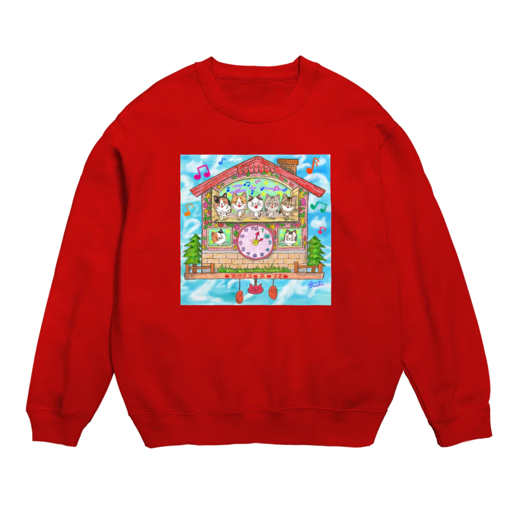 ブドウのニャンニャン猫時計 Crew Neck Sweatshirt