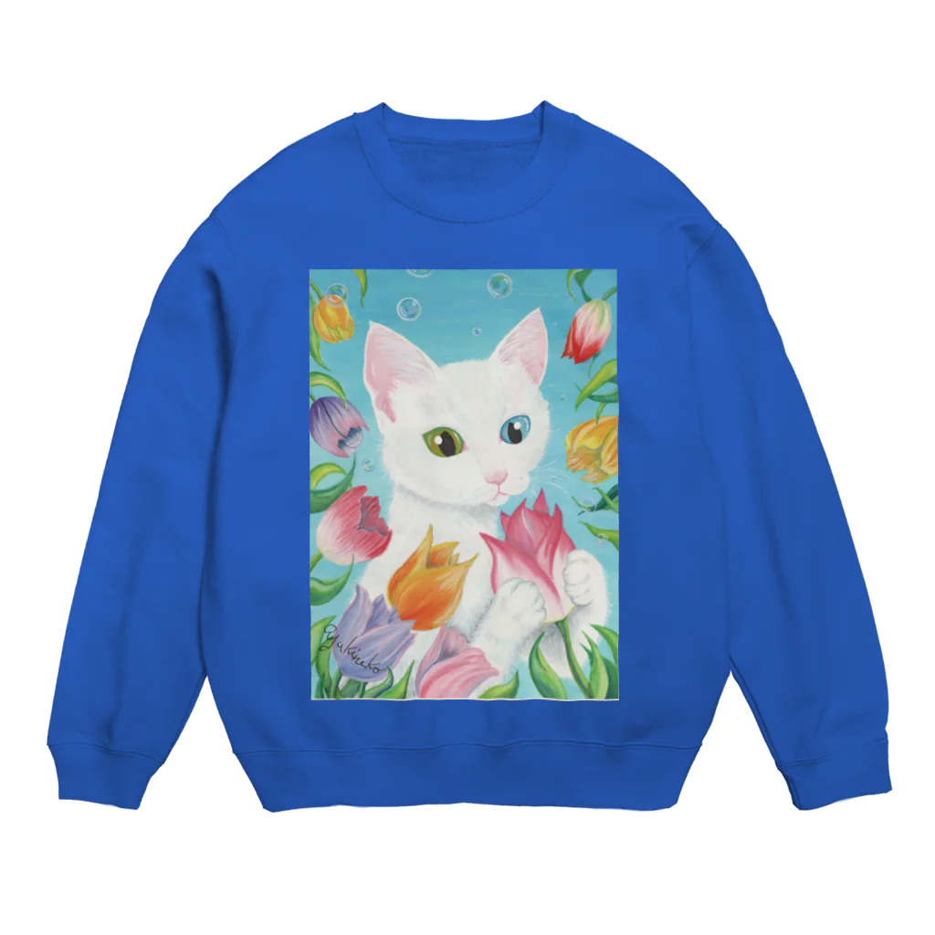 雪猫@LINEスタンプ発売中の春の匂いがするニャア Crew Neck Sweatshirt
