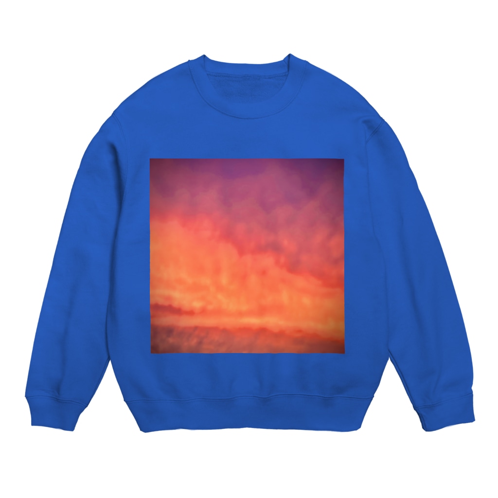 でおきしりぼ子の夕焼けすぎる雲-正方形 Crew Neck Sweatshirt