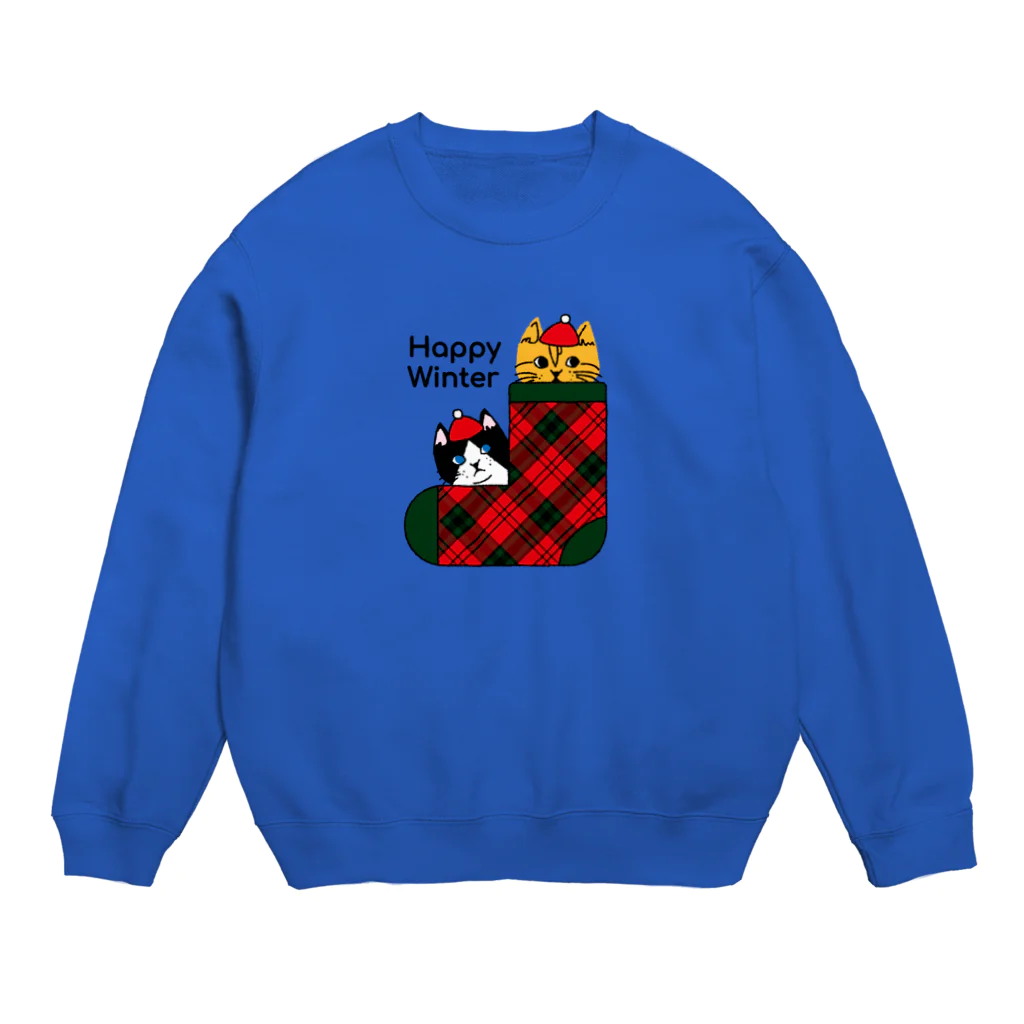 mapechiのトラネコしまお＆ハチワレはっち、happy Winter Crew Neck Sweatshirt