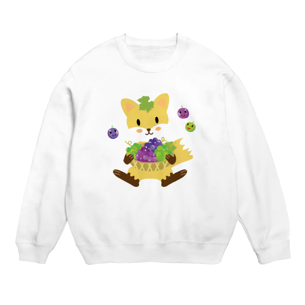 ばんぶーむーんのお店😺のかわいいキツネとブドウ Crew Neck Sweatshirt