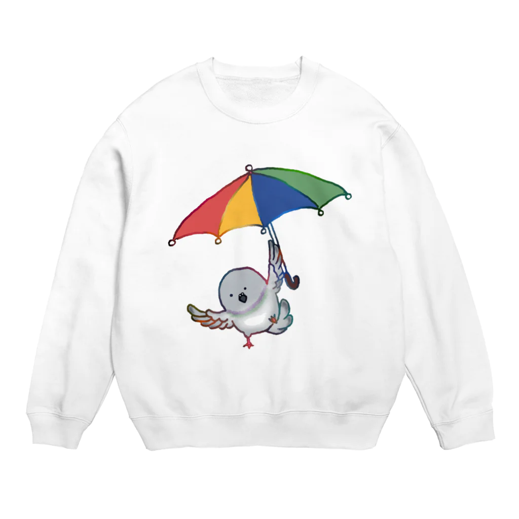 みずま動物園の傘を使って飛ぶ鳩 Crew Neck Sweatshirt