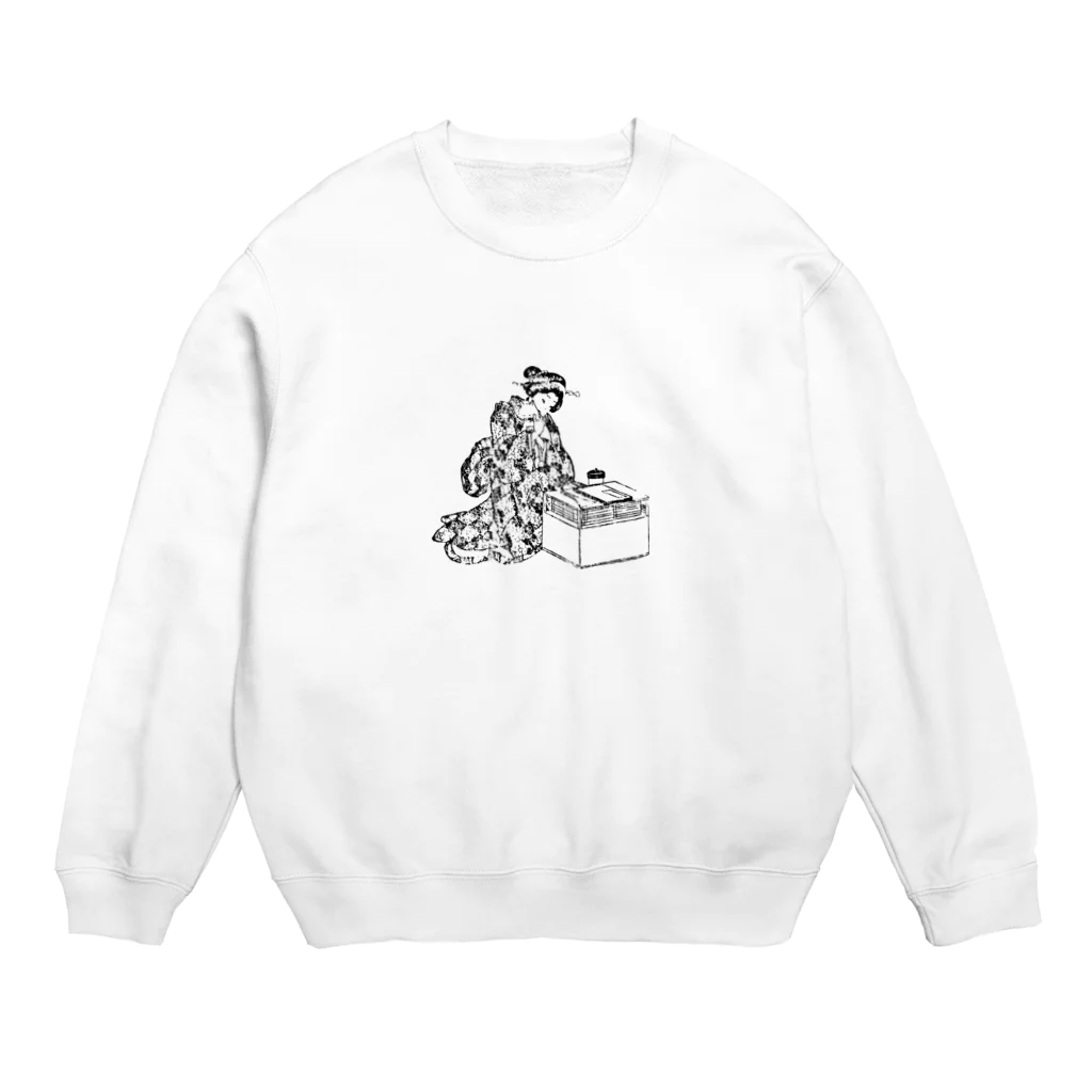 猫の浮世絵・草紙の猫を抱く美女 Crew Neck Sweatshirt