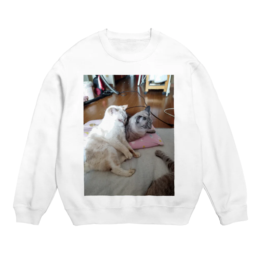 ねこの森でお散歩のお座りポテチちゃん達の談笑 Crew Neck Sweatshirt