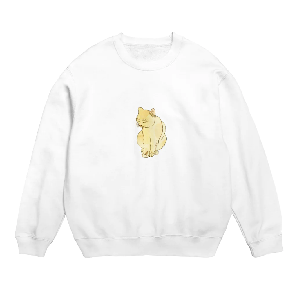 猫の浮世絵・草紙ののんびり目を閉じている猫 Crew Neck Sweatshirt