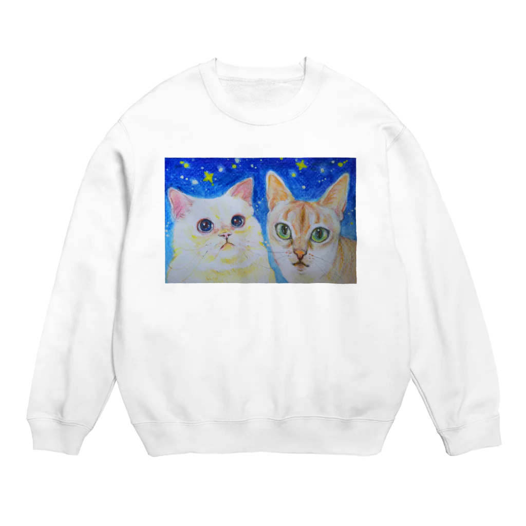 harupink🌸ペット似顔絵illustの『夜のお散歩』 Crew Neck Sweatshirt