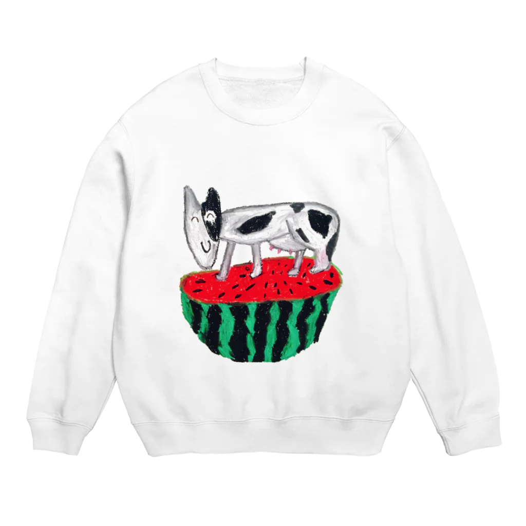 オリピコのスイカに乗った牛 Crew Neck Sweatshirt