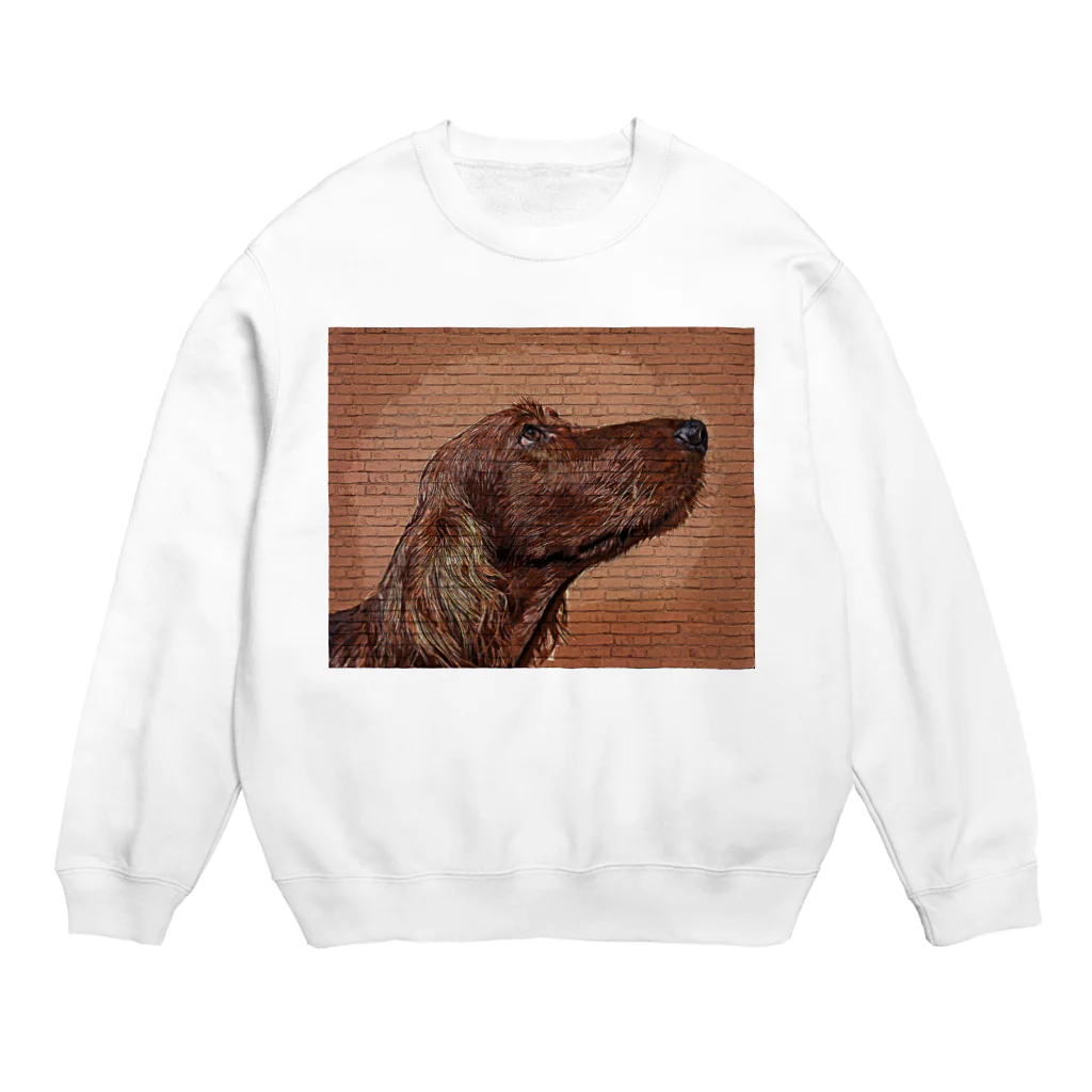 【CPPAS】Custom Pet Portrait Art Studioのアイリッシュセッタードッグ - レンガブロック背景 Crew Neck Sweatshirt