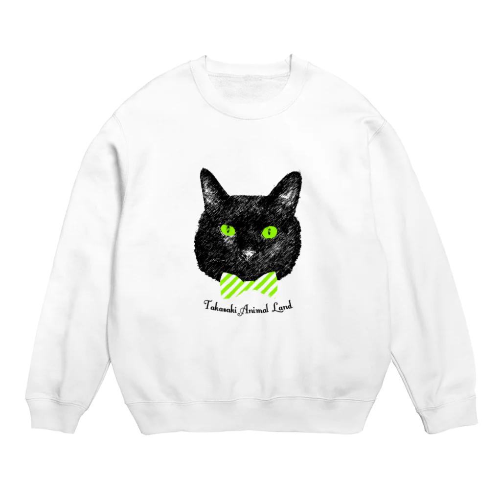 高崎アニマルランドの蝶ネクタイ黒猫 Crew Neck Sweatshirt