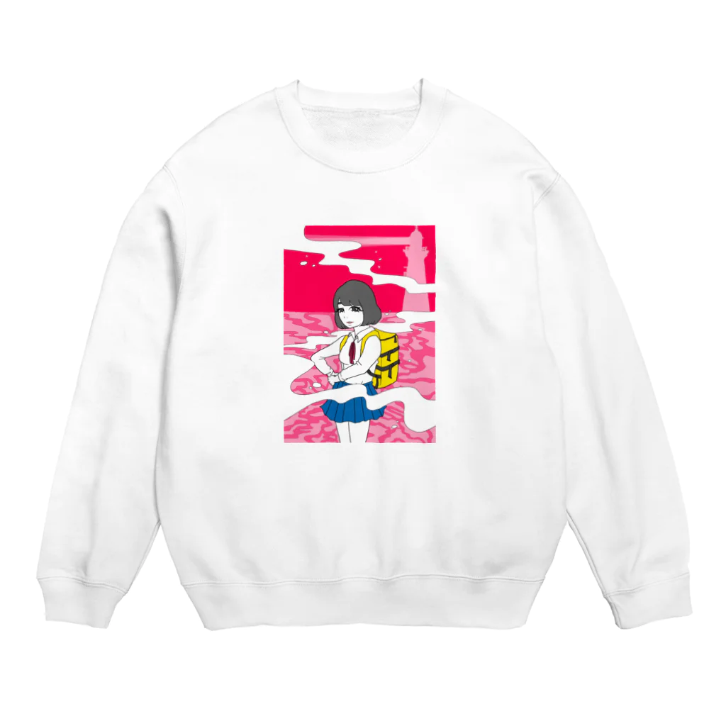 hara pekoの夕焼と女の子 Crew Neck Sweatshirt