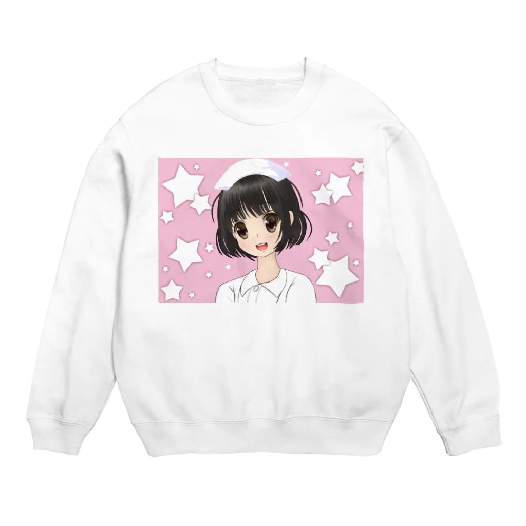 げーむやかんの女性看護師ピンク星柄 Crew Neck Sweatshirt