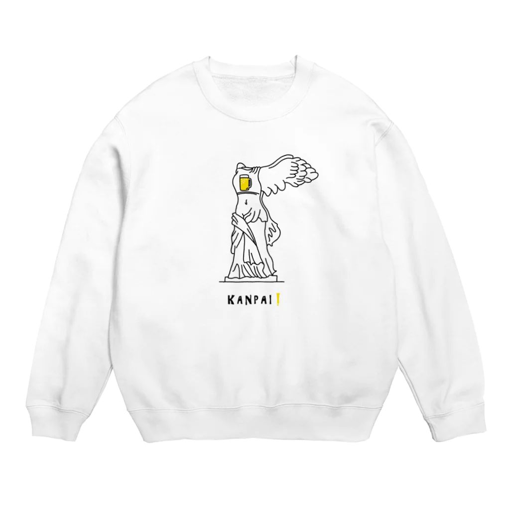 ビールとアート TM-3 Designの彫刻 × BEER（サモトラケのニケ）黒線画 Crew Neck Sweatshirt