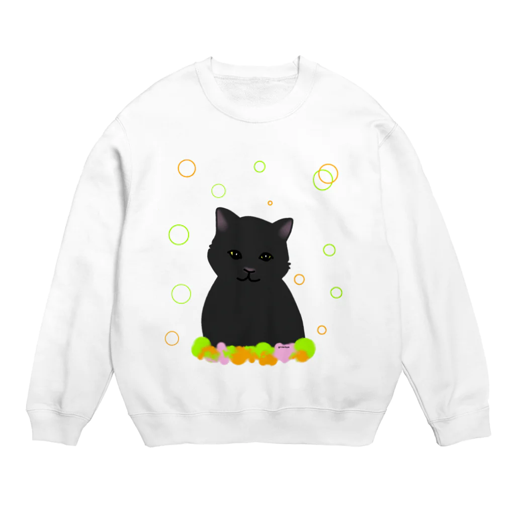 greetenの癒し猫 黒猫 Crew Neck Sweatshirt