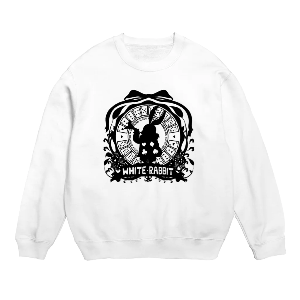 Cɐkeccooのカレッジ風★不思議の国のアリス★ホワイトラビット‐黒 Crew Neck Sweatshirt