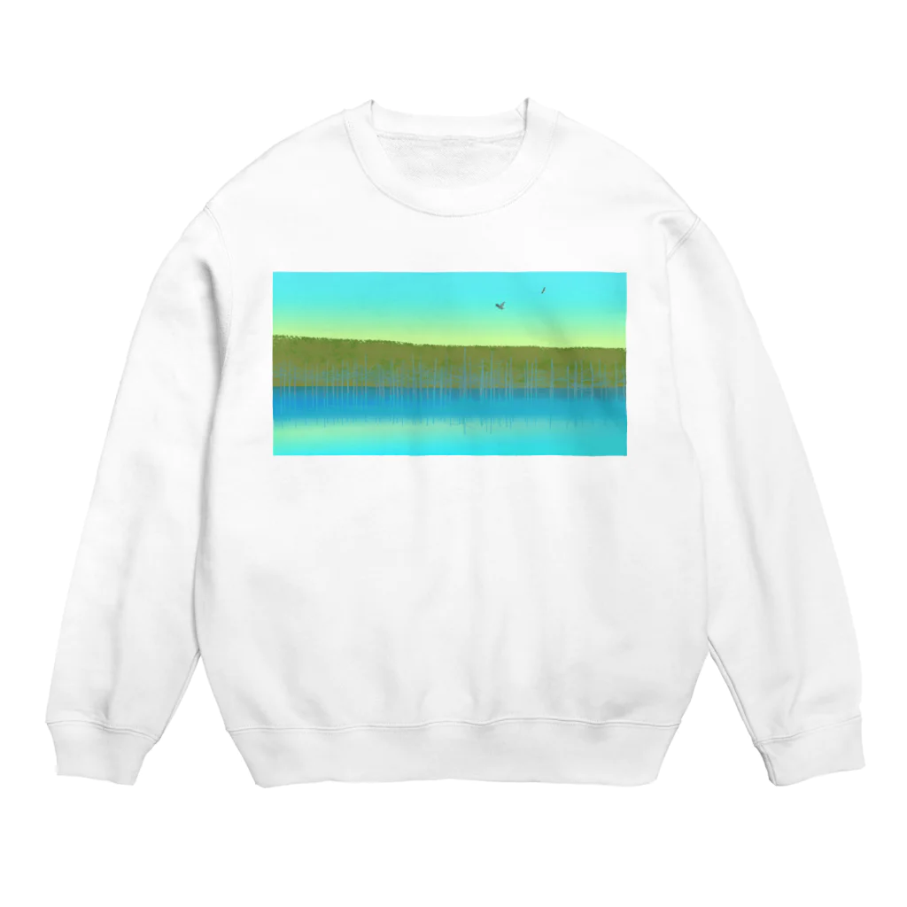 IWAOTHIのお店の青い池 Crew Neck Sweatshirt