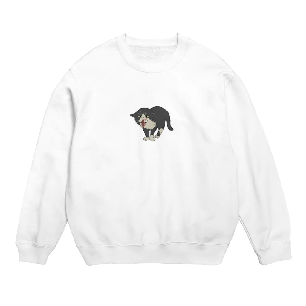 Suzudonの威嚇野良パパネコちゃん Crew Neck Sweatshirt