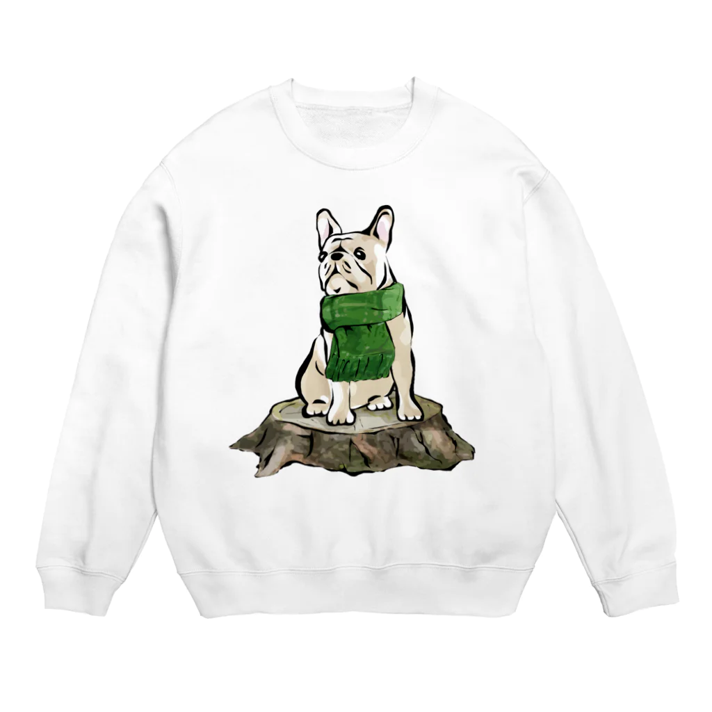 犬グッズの店しえるぶるーのマフラーを着けたフレンチブルドッグ　クリーム Crew Neck Sweatshirt