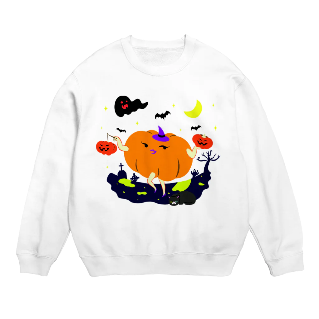 猫舌と肉球のかぼちゃの提灯をもつかぼちゃ Crew Neck Sweatshirt