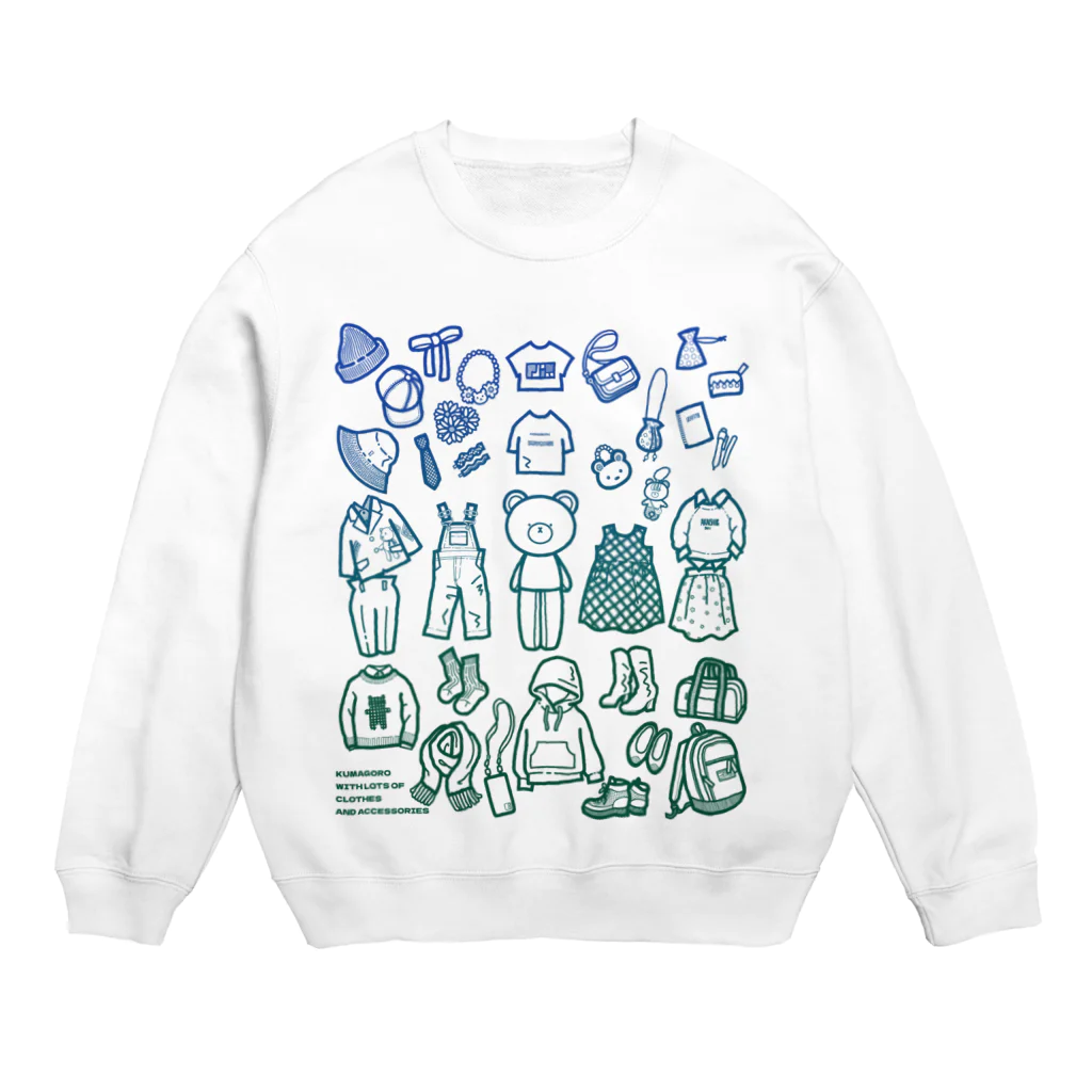 赤石工房(くまごろう屋)の青から緑のくまごろう Crew Neck Sweatshirt