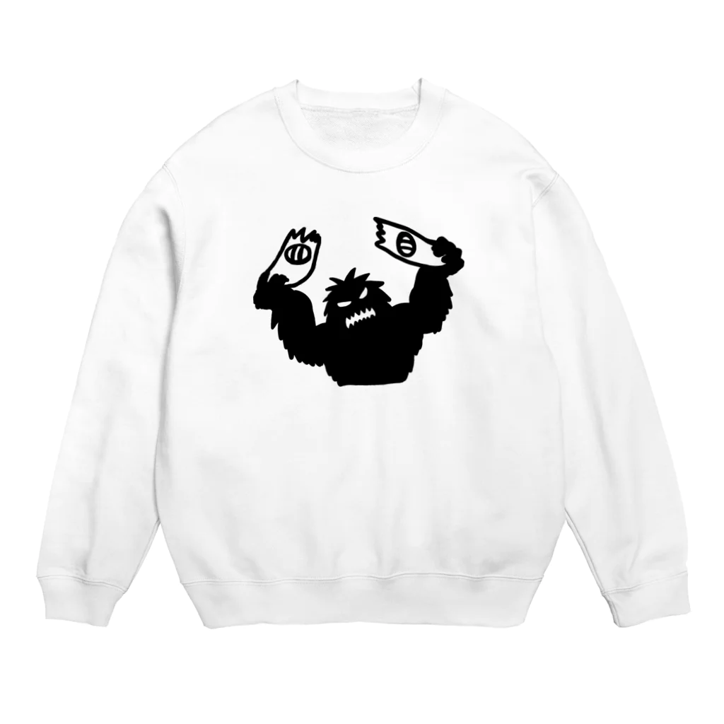 QUQU_WORKSのスノーボードをへし折るイエティ ブラック Crew Neck Sweatshirt