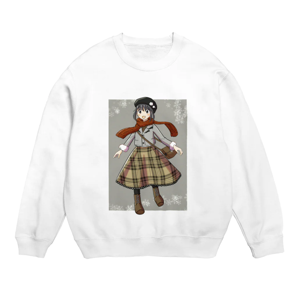 Angelの冬の装いの少女 Crew Neck Sweatshirt