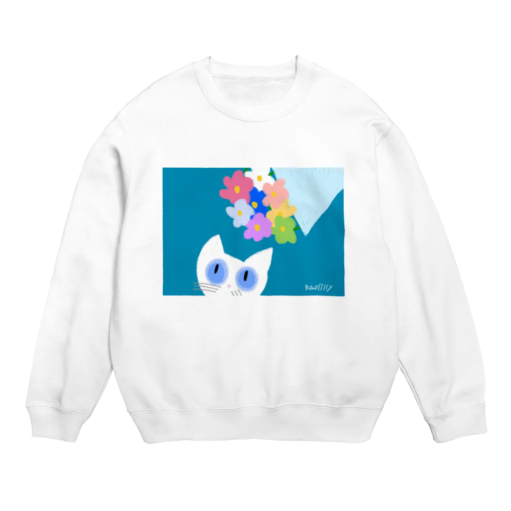 Kaolillyのお店のKaolilly のシロネコと花束 Crew Neck Sweatshirt