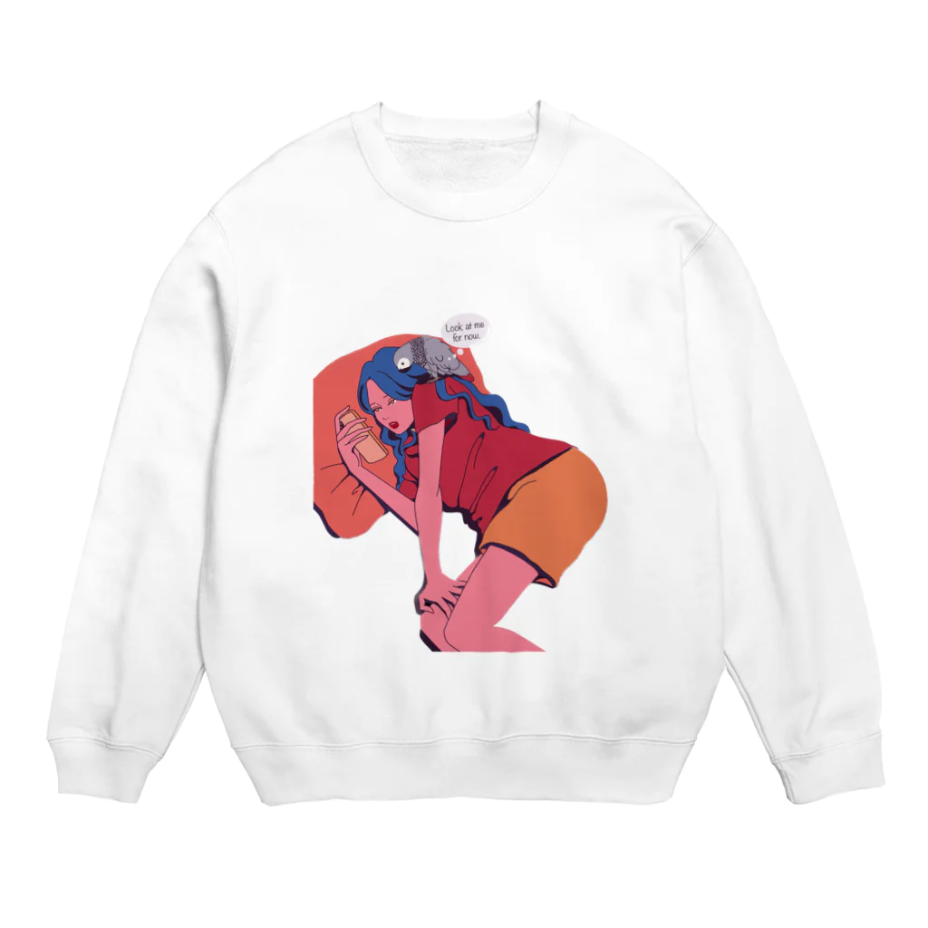 愉快なインコ達の女の子とヨウム Crew Neck Sweatshirt