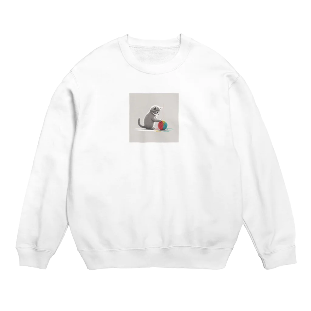 SuRa/AIイラストの毛糸と子にゃんこ Crew Neck Sweatshirt