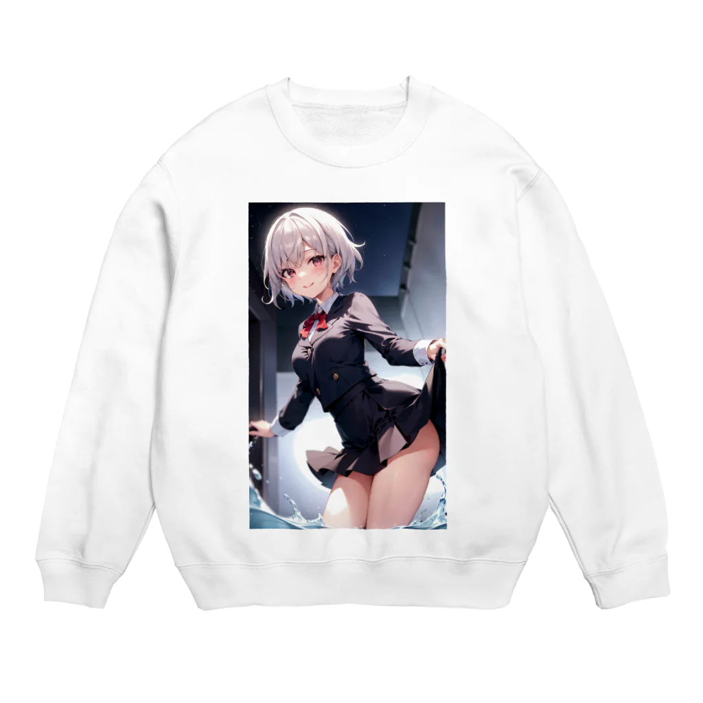 天乃鯱の制服でスカートちらりしてくる白髪の女の子 Crew Neck Sweatshirt