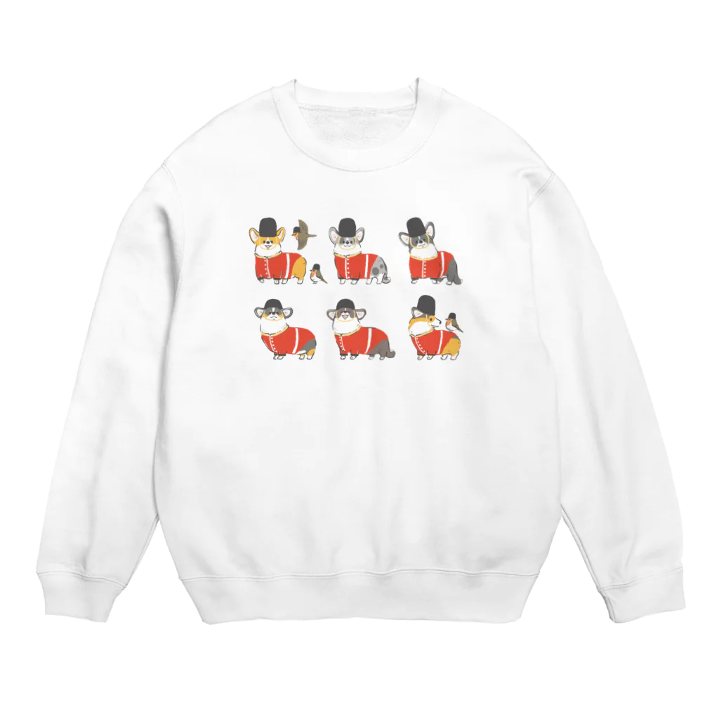 サカモトリエ/イラストレーターの近衛兵コーギーとロビンたち Crew Neck Sweatshirt