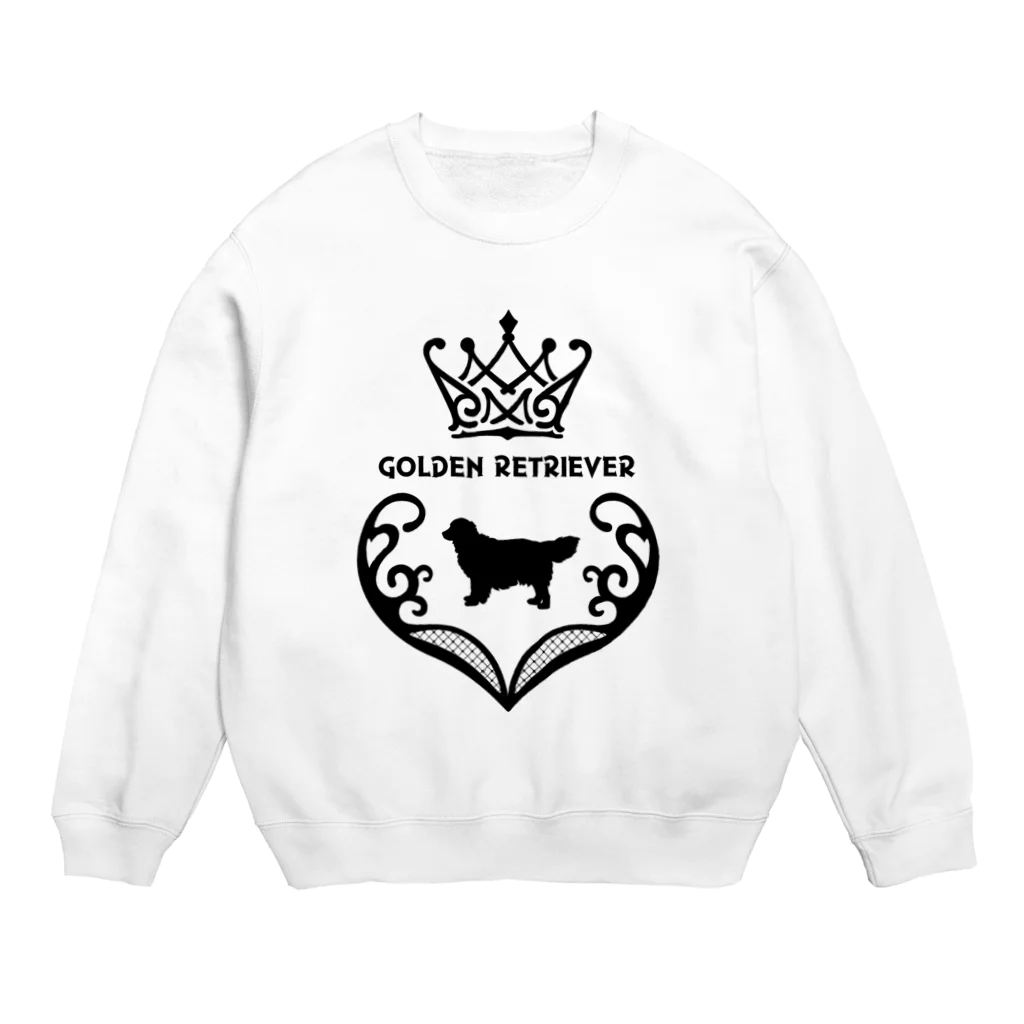 onehappinessのゴールデンレトリバー　crown heart　onehappiness　black Crew Neck Sweatshirt