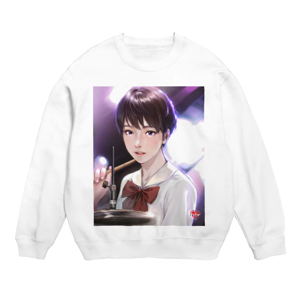 Mahiroshka まひろ朱夏 絵と音楽のドラム少女 Crew Neck Sweatshirt