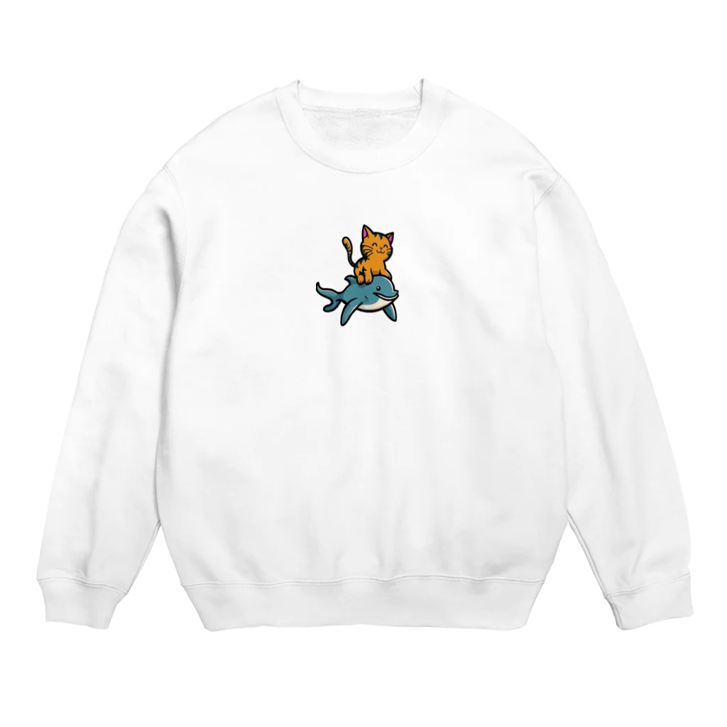 Padawanshopのねこイルカ　茶トラ Crew Neck Sweatshirt