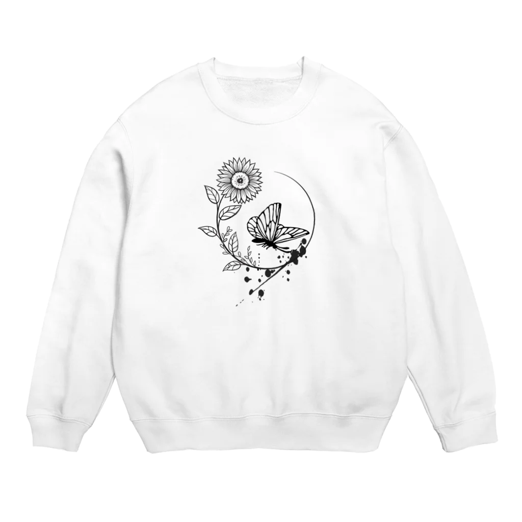 るいさんちの蝶　ひまわり　白黒 Crew Neck Sweatshirt