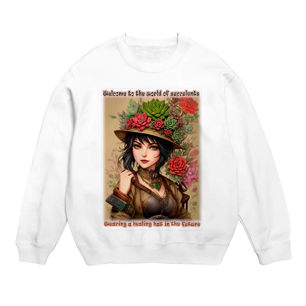 saayaan＠succulent_artistの多肉植物ショップの店員 Crew Neck Sweatshirt