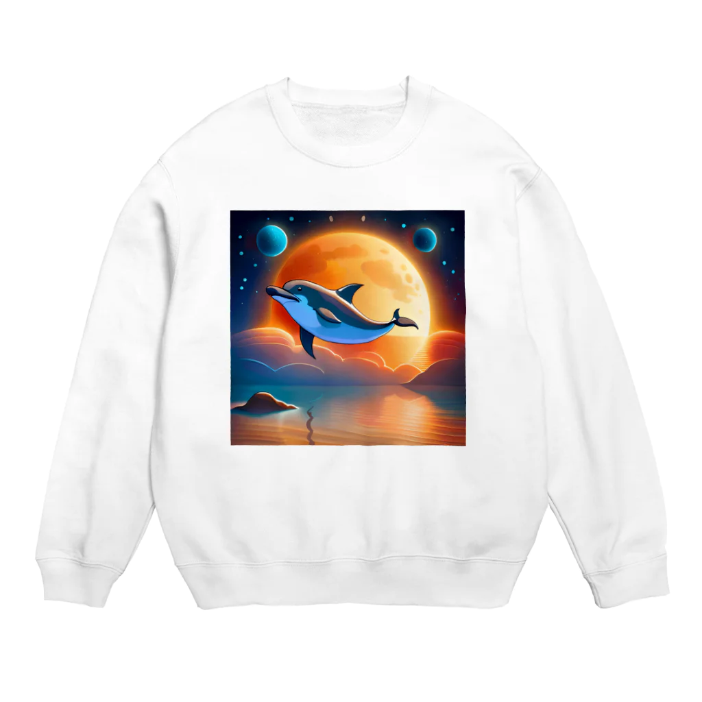 dolphineの宇宙のヒーリングドルフィン Crew Neck Sweatshirt