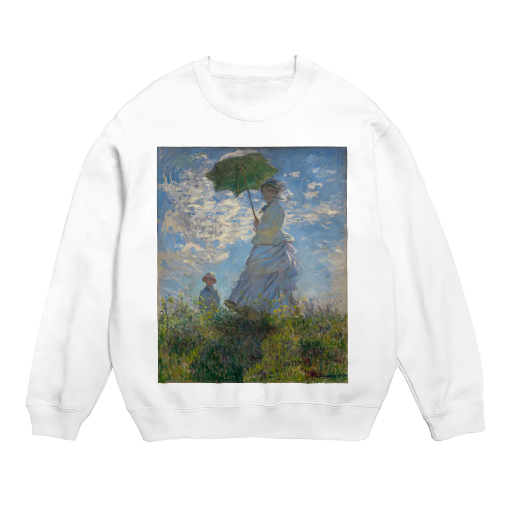 世界美術商店の散歩、日傘をさす女性 / Woman with a Parasol - Madame Monet and Her Son Crew Neck Sweatshirt