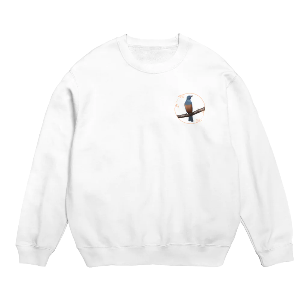 やちよ｜リアル鳥イラストのイソヒヨドリさん♂ Crew Neck Sweatshirt