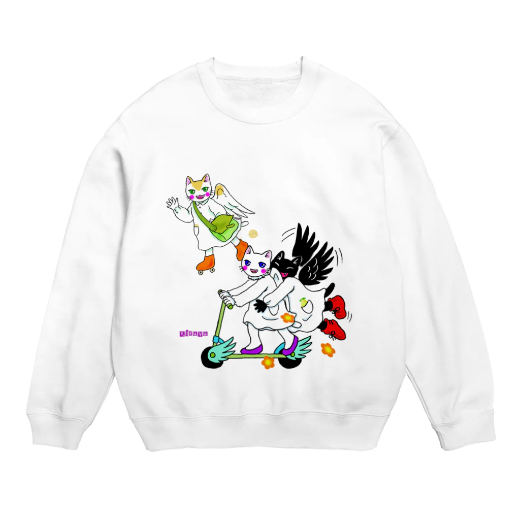 Kifuyuの猫の天使 Crew Neck Sweatshirt