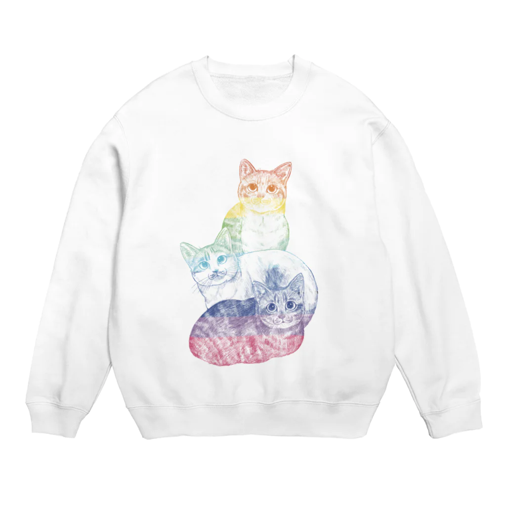 縁-yukari-のカラフルにゃんこトリオ Crew Neck Sweatshirt