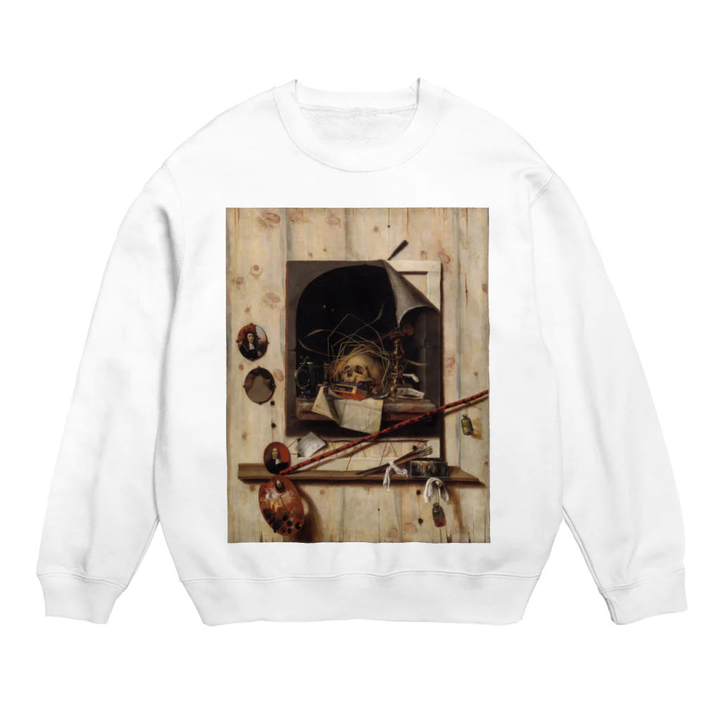 世界美術商店のヴァニタス画のあるアトリエの壁 / Trompe l'oeil with Studio Wall and Vanitas Still Life Crew Neck Sweatshirt