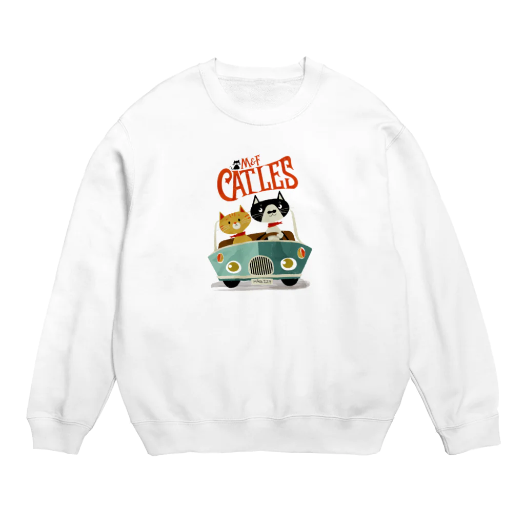 CATLESのCATLES CAR DRIVE ハチワレ猫とキジトラ猫のドライブ Crew Neck Sweatshirt